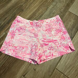 Lilly Pulitzer Ocean View Short Peony Pink Seaside Scene Size XS EUC